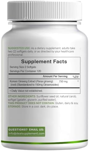 DEAL SUPPLEMENT Extracto de Raíz de Ginseng Rojo Panax Coreano, 240 Softgels - imagen 6