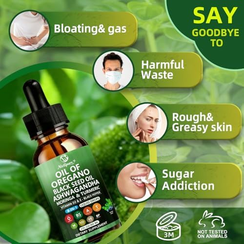 Aceite de Orégano con Aceite de Semilla Negra | 8 en 1 Gotas Orgánicas de Orégano con Ashwagandha, Moringa y Cúrcuma | Suplementos Herbales Naturales - imagen 5