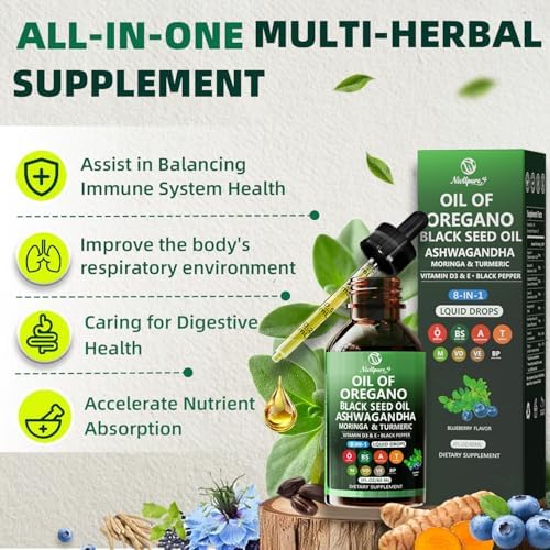 Aceite de Orégano con Aceite de Semilla Negra | 8 en 1 Gotas Orgánicas de Orégano con Ashwagandha, Moringa y Cúrcuma | Suplementos Herbales Naturales - imagen 7