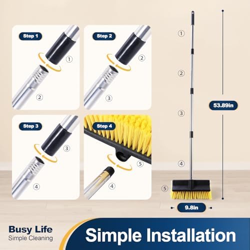 Cepillo de Piso Yocada con Mango Extensible de 4 Secciones, Cerdas Suaves y Medias, Antideslizante para Limpiar Decks, Patios, Baños y Garajes - - imagen 5