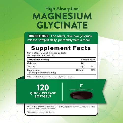 Magnesio Glicinato Nature's Truth 250mg | 120 Cápsulas Blandas | Suplemento Mineral de Alta Absorción | Sin OGM y Libre de Gluten - imagen 2