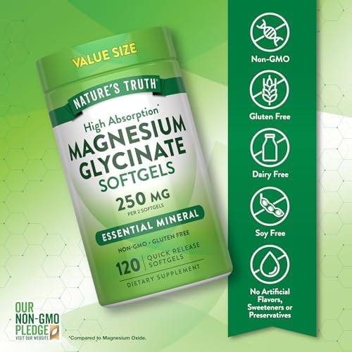 Magnesio Glicinato Nature's Truth 250mg | 120 Cápsulas Blandas | Suplemento Mineral de Alta Absorción | Sin OGM y Libre de Gluten - imagen 3