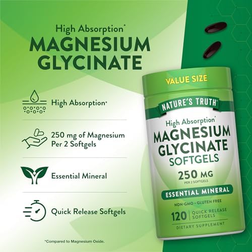 Magnesio Glicinato Nature's Truth 250mg | 120 Cápsulas Blandas | Suplemento Mineral de Alta Absorción | Sin OGM y Libre de Gluten - imagen 4
