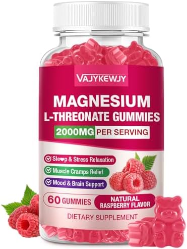 Gomitas de Magnesio L-Treonato - 2000mg para el Cerebro, Músculos y Sistema Nervioso. Sabor Frambuesa sin Azúcar, 60 Unidades para Niños y Adultos - imagen 1