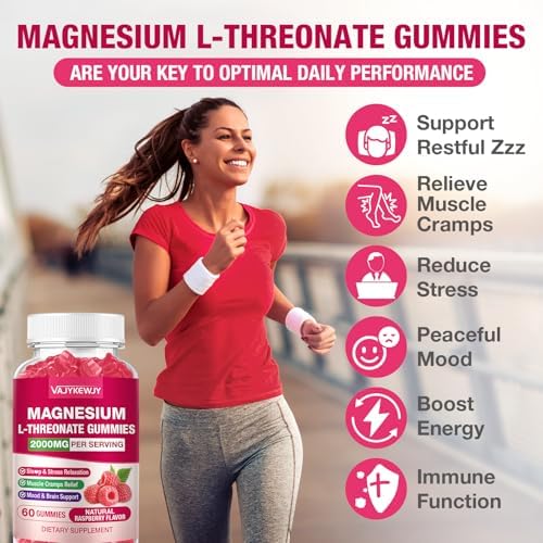 Gomitas de Magnesio L-Treonato - 2000mg para el Cerebro, Músculos y Sistema Nervioso. Sabor Frambuesa sin Azúcar, 60 Unidades para Niños y Adultos - imagen 3
