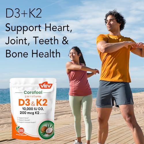 VEV Corefeel Vitamina D3 K2, 10,000 IU D3, 200 mcg K2 (con MK7), Apoya la Salud Ósea y Dental, 300 Cápsulas Fáciles de Tragar - imagen 6