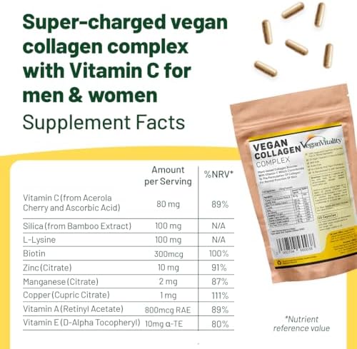 Suplementos de Colágeno Vegano con Biotina para Cabello, Piel, Uñas y Articulaciones - Suministro para 2 Meses. Colágeno Vegetal Libre de Crueldad, - imagen 2