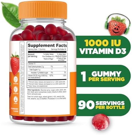Gomitas de Vitamina D para Niños Lifeable | Vitamina D3 1000iu | Deliciosas Gomitas para Huesos Fuertes y Apoyo Inmunológico | 90 Gomitas - imagen 2