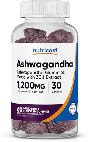 Gomitas de Extracto de Ashwagandha Nutricost (Sabor Berries Mixtas) 60 gomitas, 30 porciones, vegetarianas, sin OGM y sin gluten - imagen 1
