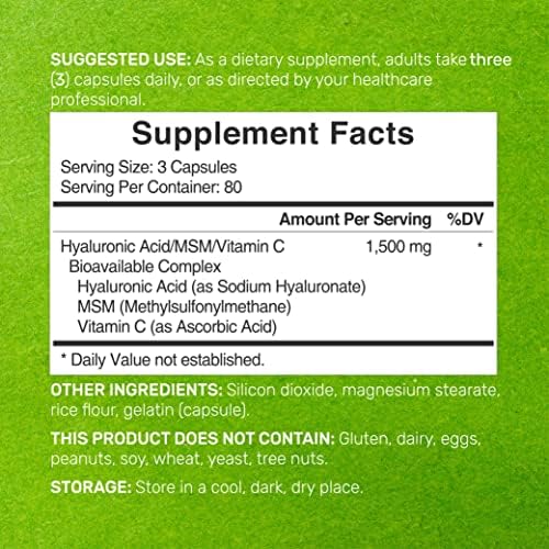 Suplemento DEAL Complejo de Ácido Hialurónico 1,500mg – 240 Cápsulas, con MSM y Vitamina C - imagen 2