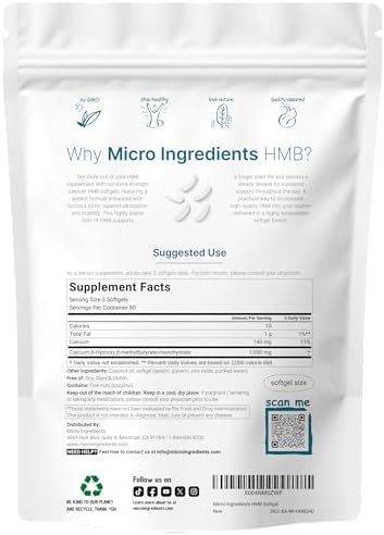 HMB 1,000mg | 240 Cápsulas Blandas con Aceite de Coco | Suplemento Bioavailable | HMB para Hombres y Mujeres | Apoya Masa Muscular Magra y - imagen 2