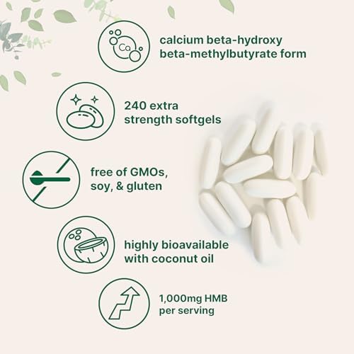 HMB 1,000mg | 240 Cápsulas Blandas con Aceite de Coco | Suplemento Bioavailable | HMB para Hombres y Mujeres | Apoya Masa Muscular Magra y - imagen 3