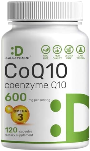 CoQ10 600mg, 120 Cápsulas – con Ácidos Grasos Omega 3 100mg – Máxima Potencia – Suplementos de Coenzima Q10 Bioactiva – Antioxidante para Corazón, - imagen 1