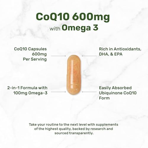 CoQ10 600mg, 120 Cápsulas – con Ácidos Grasos Omega 3 100mg – Máxima Potencia – Suplementos de Coenzima Q10 Bioactiva – Antioxidante para Corazón, - imagen 3