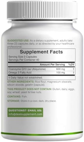 CoQ10 600mg, 120 Cápsulas – con Ácidos Grasos Omega 3 100mg – Máxima Potencia – Suplementos de Coenzima Q10 Bioactiva – Antioxidante para Corazón, - imagen 6