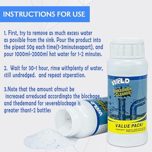 Limpiador en Polvo Wild Tornado para Desagües y Lavabos - Agente Limpiador Espumoso Rápido para Cocina, Baño y Tuberías (2 piezas) - imagen 4