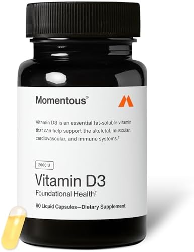 Suplemento de Vitamina D3 Momentous - Cápsulas de 2,000 IU para Salud Fundamental - Certificado NSF para Deporte - Sin Gluten - 60 Porciones - imagen 1