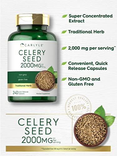 Cápsulas de Extracto de Semilla de Apio Carlyle | 240 Contenido | Suplemento Herbáceo Tradicional | Fórmula Sin OGM y Libre de Gluten - imagen 3