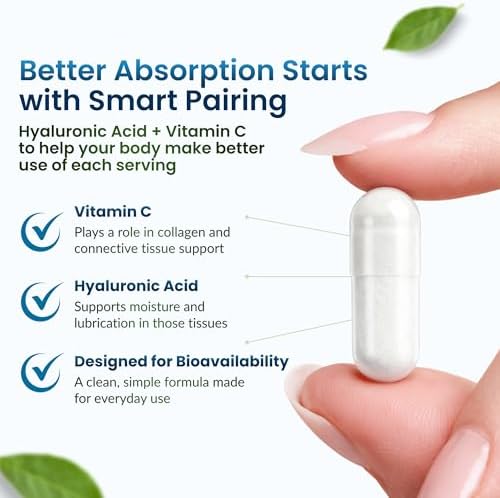 Suplementos de Ácido Hialurónico ForestLeaf | Cápsulas de 100mg de Ácido Hialurónico en Polvo + 50mg de Vitamina C | Hidratación de Piel, Lubricación - imagen 4