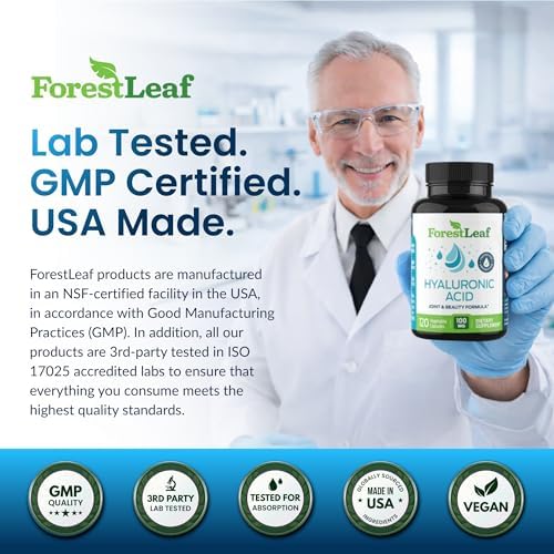 Suplementos de Ácido Hialurónico ForestLeaf | Cápsulas de 100mg de Ácido Hialurónico en Polvo + 50mg de Vitamina C | Hidratación de Piel, Lubricación - imagen 6