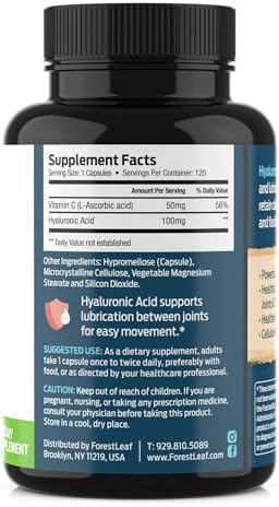 Suplementos de Ácido Hialurónico ForestLeaf | Cápsulas de 100mg de Ácido Hialurónico en Polvo + 50mg de Vitamina C | Hidratación de Piel, Lubricación - imagen 8