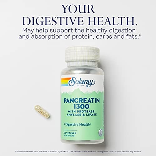 SOLARAY Pancreatin 1300, Enzimas Digestivas Pancreáticas con Proteasa, Amilasa y Lipasa, Más Papaina - Soporte para la Digestión, Verificado en - imagen 3