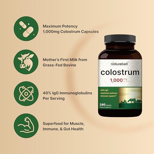 Suplemento de Colostro Bovino NatureBell 1,000mg por Porción, 240 Cápsulas | 40% IgG en Polvo para Salud Digestiva, Piel, Cabello y Soporte - imagen 3