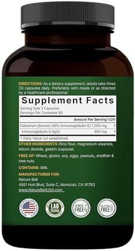 Suplemento de Colostro Bovino NatureBell 1,000mg por Porción, 240 Cápsulas | 40% IgG en Polvo para Salud Digestiva, Piel, Cabello y Soporte - imagen 7