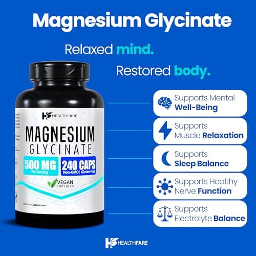 HealthFare Magnesio Glicinato 500mg | 240 Cápsulas Veganas | Magnesio Quelado de Alta Absorción | Sin Gluten | No OGM | Hecho en EE. UU. - imagen 2