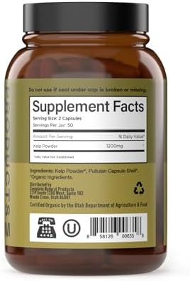 Cápsulas de Kelp Marino Orgánico de Complete Natural Products - 600mg, 100 Píldoras, Suplemento de Algas Crudas y Soporte para Tiroides - imagen 3