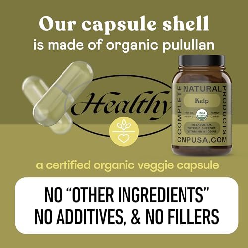 Cápsulas de Kelp Marino Orgánico de Complete Natural Products - 600mg, 100 Píldoras, Suplemento de Algas Crudas y Soporte para Tiroides - imagen 7