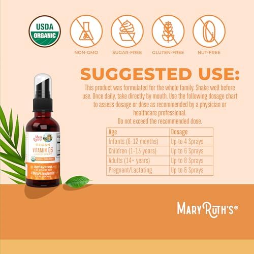 MaryRuth Organics Vitamina D USDA Orgánica | VIT D3 Líquido | Sin Azúcar | Spray Líquido para Inmunidad Adultos y Niños | Salud Ósea | Vegano | Sin - imagen 3
