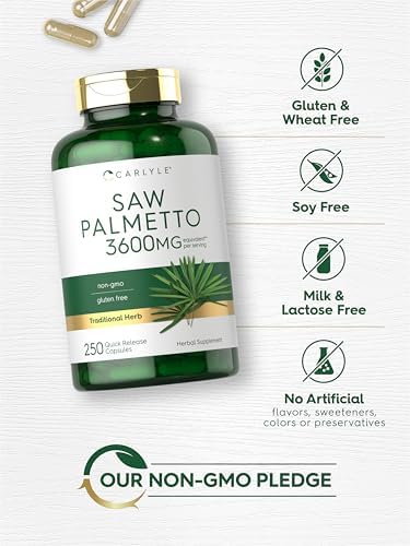 Carlyle Saw Palmetto para Hombres y Mujeres | 250 Cápsulas | Suplemento de Extracto de Hierbas | Serenoa Repens | Sin OGM y Libre de Gluten - imagen 5