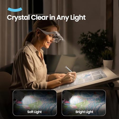 Lentes de aumento ARTDOT con luz para kits de arte en diamante, 5 lentes intercambiables, 4 luces LED y brillo ajustable, ideales para pintura y - imagen 3