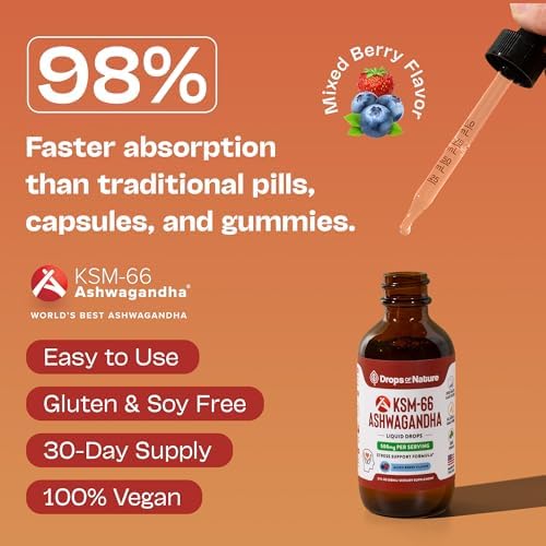 KSM-66 Gotas Líquidas de Ashwagandha – Veganas, Sin GMO y de Rápida Absorción – Suplemento para Bienestar Diario – Promueve Enfoque y Claridad – - imagen 3
