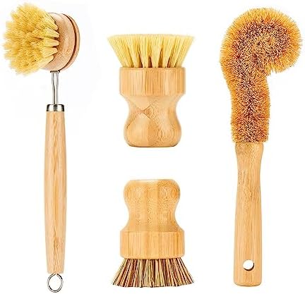 Juego de Cepillos de Bambú SAMEBUTECO para Cocina - 4 Herramientas en 1, Estropajos Naturales para Olla, Sartén y Botellas - imagen 1