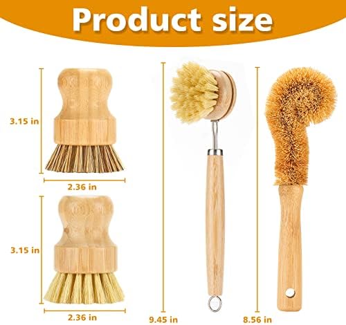 Juego de Cepillos de Bambú SAMEBUTECO para Cocina - 4 Herramientas en 1, Estropajos Naturales para Olla, Sartén y Botellas - imagen 2