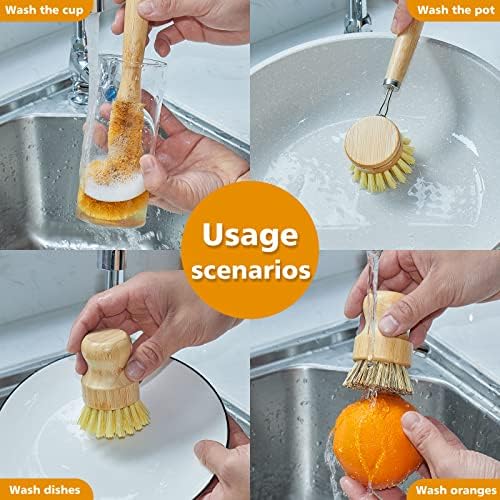 Juego de Cepillos de Bambú SAMEBUTECO para Cocina - 4 Herramientas en 1, Estropajos Naturales para Olla, Sartén y Botellas - imagen 3