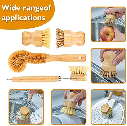 Juego de Cepillos de Bambú SAMEBUTECO para Cocina - 4 Herramientas en 1, Estropajos Naturales para Olla, Sartén y Botellas - imagen 4