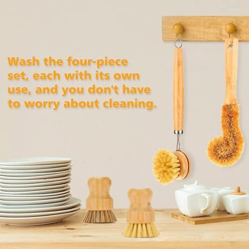 Juego de Cepillos de Bambú SAMEBUTECO para Cocina - 4 Herramientas en 1, Estropajos Naturales para Olla, Sartén y Botellas - imagen 5