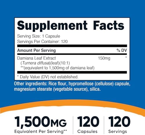 Extracto de Hoja de Damiana Nutricost 120 Cápsulas - 120 Porciones por Botella, Vegano, Sin OGM y Sin Gluten - imagen 2