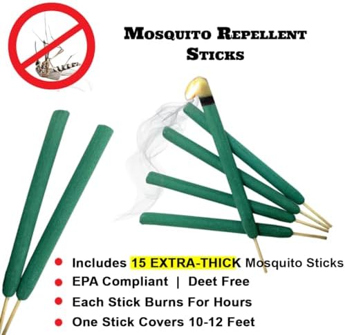 Palitos Repelentes de Mosquitos W4W Extra Gruesos - Uso Exterior, Alcance de 10-12 pies - Cada Palito Dura Horas - Paquete de 3 Contiene 15 Repelentes - imagen 2