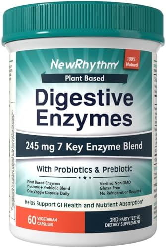 Nuevos Enzimas Digestivas NewRhythm 245 mg con Probióticos y Prebióticos, 7 Enzimas Clave, 60 Cápsulas Veganas - imagen 1