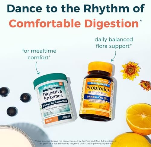 Nuevos Enzimas Digestivas NewRhythm 245 mg con Probióticos y Prebióticos, 7 Enzimas Clave, 60 Cápsulas Veganas - imagen 7