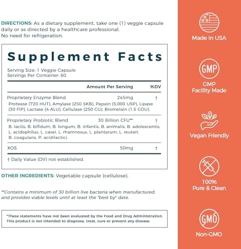 Nuevos Enzimas Digestivas NewRhythm 245 mg con Probióticos y Prebióticos, 7 Enzimas Clave, 60 Cápsulas Veganas - imagen 8