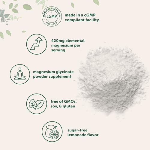 Polvo de Magnesio, 420mg por Porción, 12oz (56 Porciones) | Sabor Limonada Sin Azúcar | Suplemento de Magnesio Glicinato | Minerales Quelados | No - imagen 3