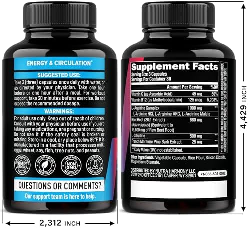 Suplemento de Óxido Nítrico para Hombres y Mujeres 2250 mg - Potenciador de Óxido Nítrico - Corteza de Pino | L-Arginina | L-Citrulina | Remolacha | - imagen 2