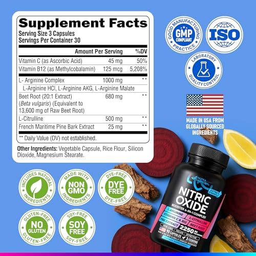 Suplemento de Óxido Nítrico para Hombres y Mujeres 2250 mg - Potenciador de Óxido Nítrico - Corteza de Pino | L-Arginina | L-Citrulina | Remolacha | - imagen 7