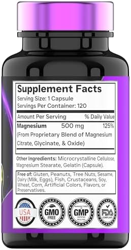 Suplemento de Complejo de Magnesio Triple 500mg: Glicinato, Citrato y Óxido de Magnesio - 120 Cápsulas (¡Suministro para 4 Meses!) | 1 Cápsula - imagen 2