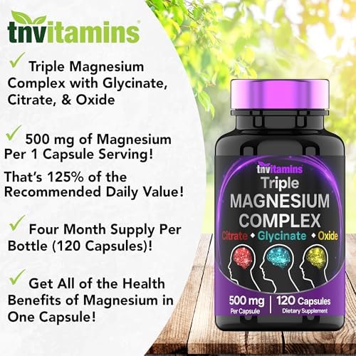Suplemento de Complejo de Magnesio Triple 500mg: Glicinato, Citrato y Óxido de Magnesio - 120 Cápsulas (¡Suministro para 4 Meses!) | 1 Cápsula - imagen 3